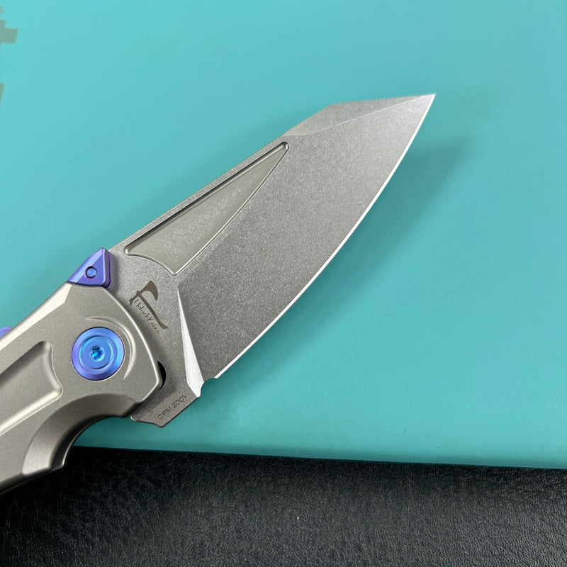 KB Knives KB400A Jake Hoback Design Sumo Button Lock Folding Knife Gray Titanium Handle 3.15" Stonewash CPM 20CV Blade