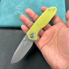 KUBEY KU342D Belus Thumb Stud Everyday Carry Pocket Knife yellow G10 Handle  2.95" Bead Blasted AUS-10 Blade