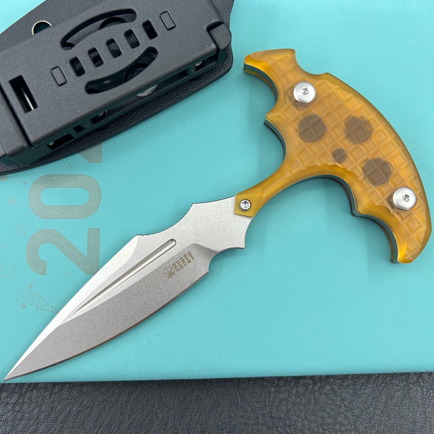 KUBEY knife KU242G Medusa Push Dagger Fixed Blade Outdoor Knives w/ Kydex Sheath Ultem Beadblast 14C28N Fixed Knives