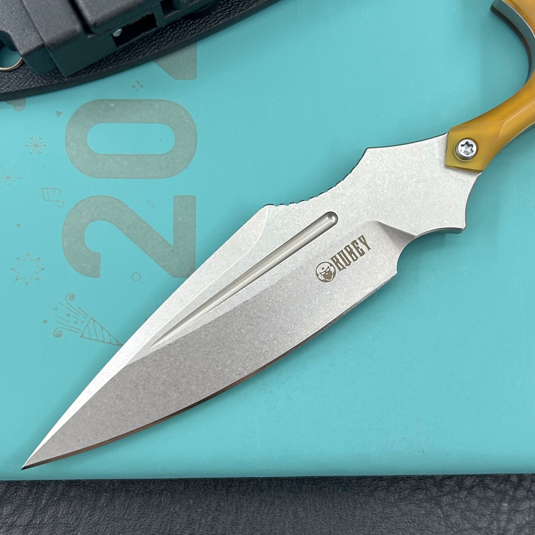 KUBEY knife KU242G Medusa Push Dagger Fixed Blade Outdoor Knives w/ Kydex Sheath Ultem Beadblast 14C28N Fixed Knives