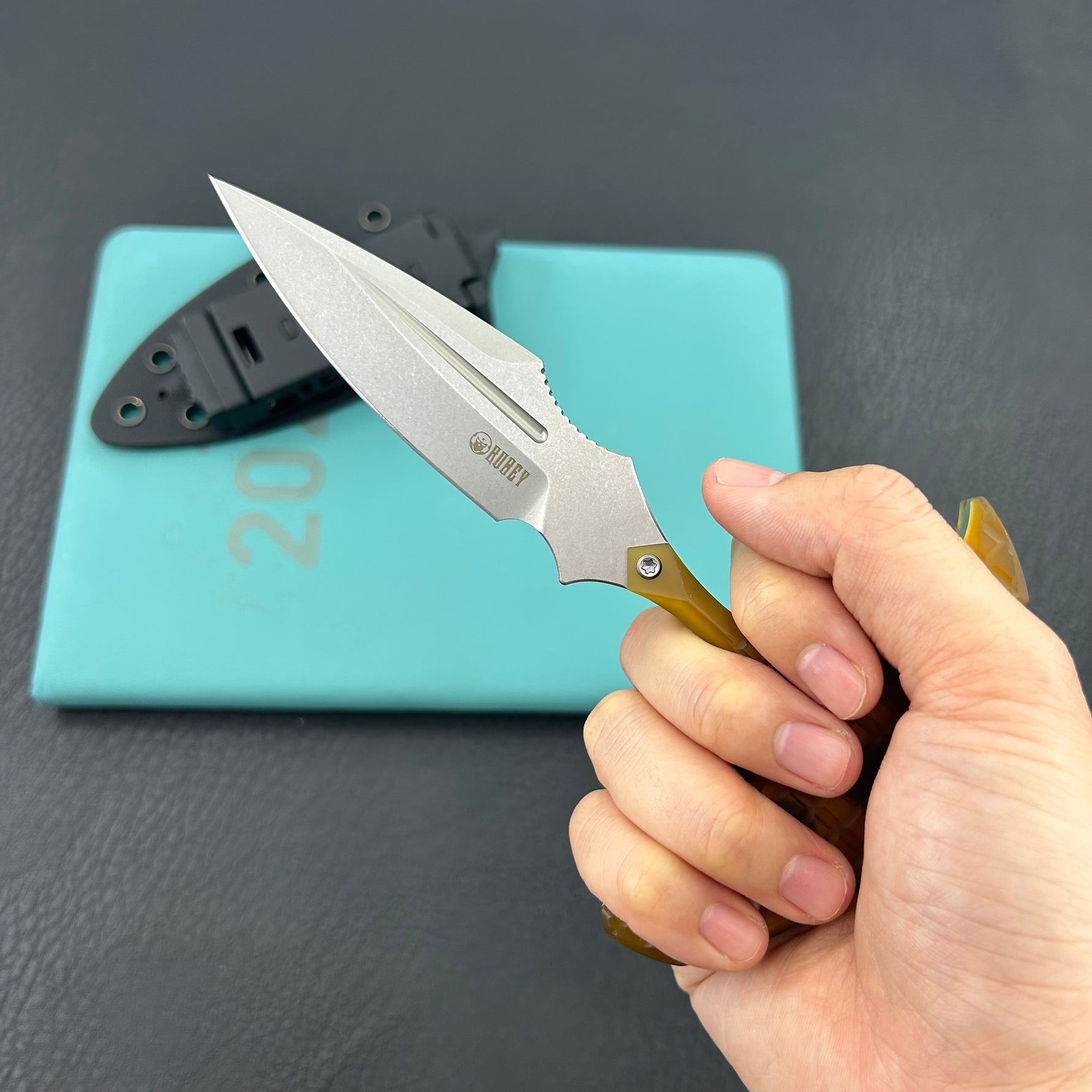 KUBEY knife KU242G Medusa Push Dagger Fixed Blade Outdoor Knives w/ Kydex Sheath Ultem Beadblast 14C28N Fixed Knives