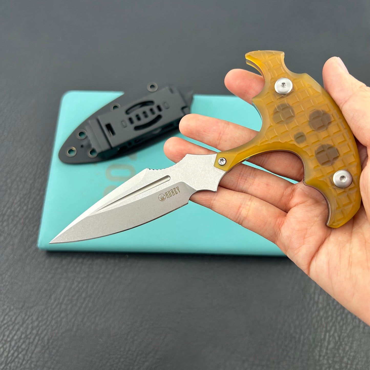 KUBEY knife KU242G Medusa Push Dagger Fixed Blade Outdoor Knives w/ Kydex Sheath Ultem Beadblast 14C28N Fixed Knives