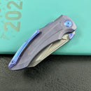 KB Knives KB400C Jake Hoback Design Sumo Button Lock Folding Knife Blue Titanium Handle 3.15" Stonewash CPM 20CV Blade