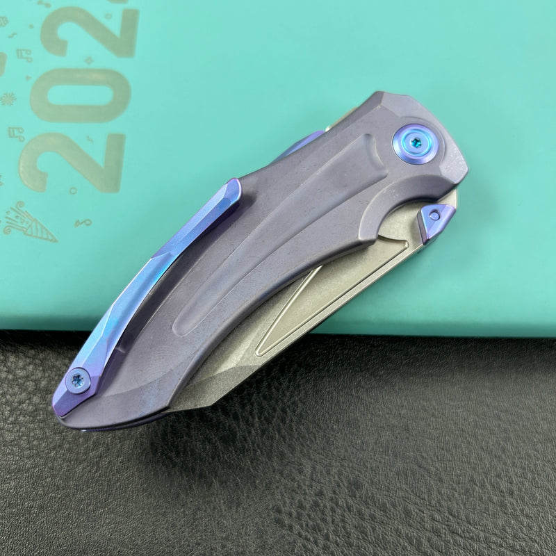 KB Knives KB400C Jake Hoback Design Sumo Button Lock Folding Knife Blue Titanium Handle 3.15" Stonewash CPM 20CV Blade