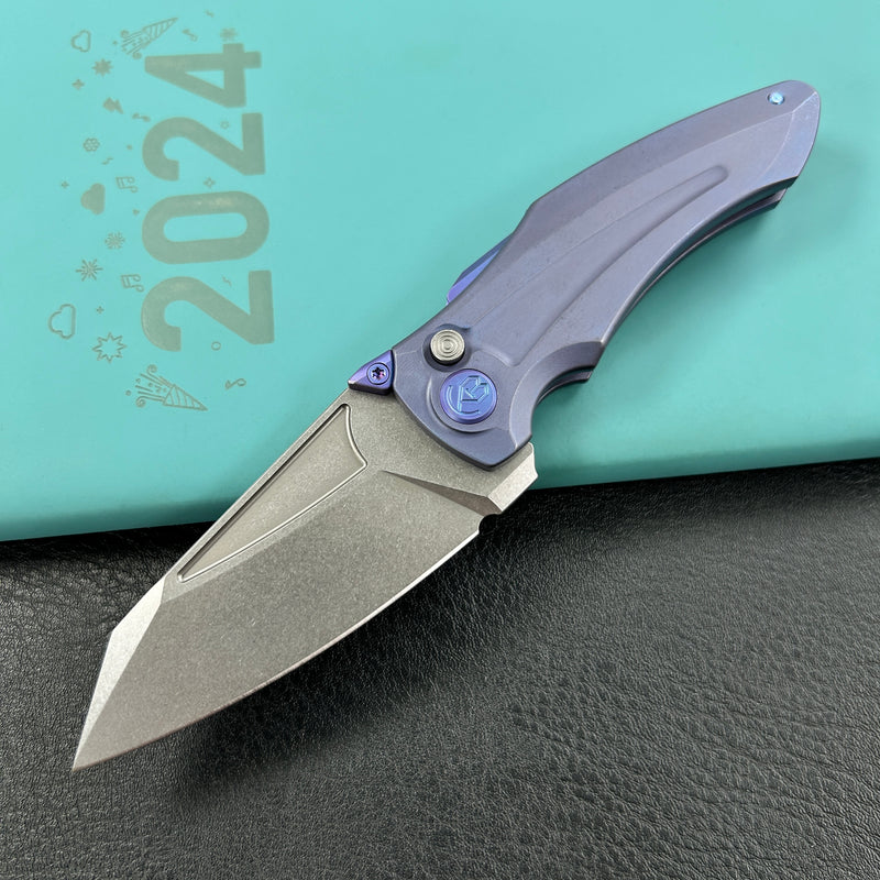 KB Knives KB400C Jake Hoback Design Sumo Button Lock Folding Knife Blue Titanium Handle 3.15" Stonewash CPM 20CV Blade