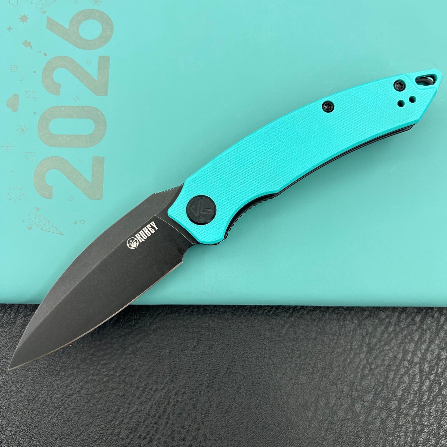 KUBEY knife KU333I Leaf Linerlock Black Tiffany Blue Folding Knives