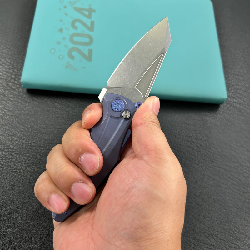 KB Knives KB400C Jake Hoback Design Sumo Button Lock Folding Knife Blue Titanium Handle 3.15" Stonewash CPM 20CV Blade