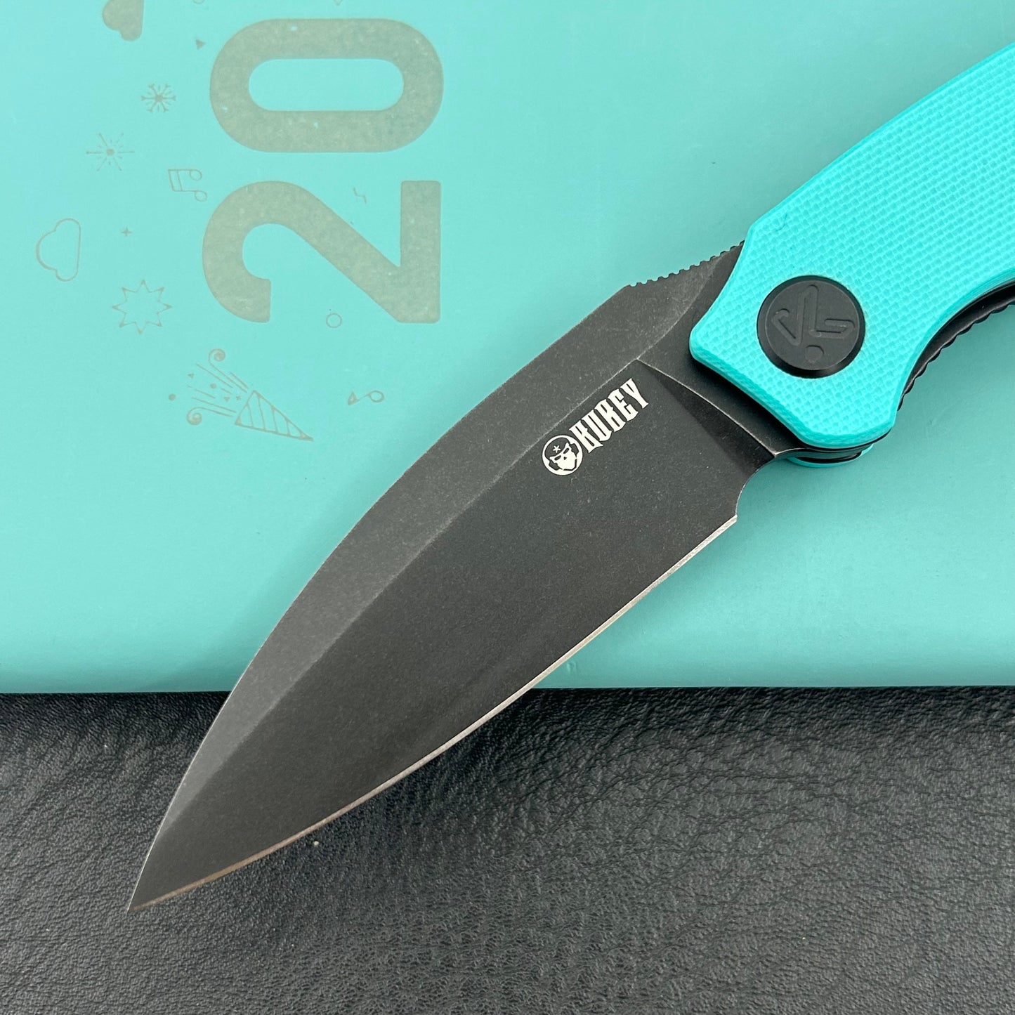 KUBEY knife KU333I Leaf Linerlock Black Tiffany Blue Folding Knives