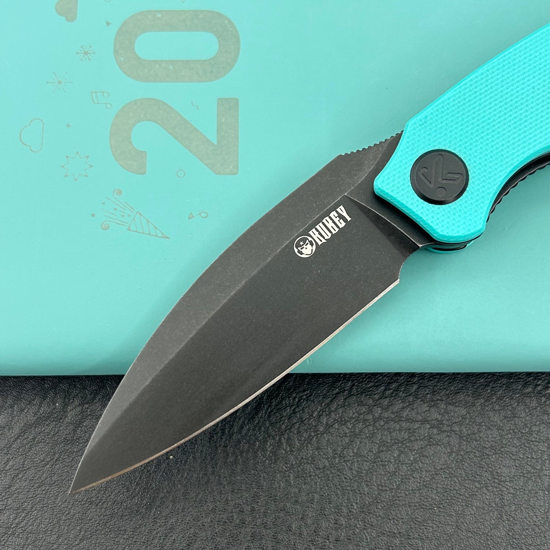 KUBEY knife KU333I Leaf Linerlock Black Tiffany Blue Folding Knives