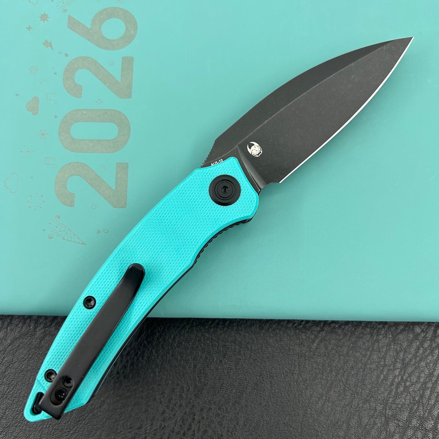 KUBEY knife KU333I Leaf Linerlock Black Tiffany Blue Folding Knives