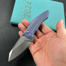 KB Knives KB400C Jake Hoback Design Sumo Button Lock Folding Knife Blue Titanium Handle 3.15" Stonewash CPM 20CV Blade