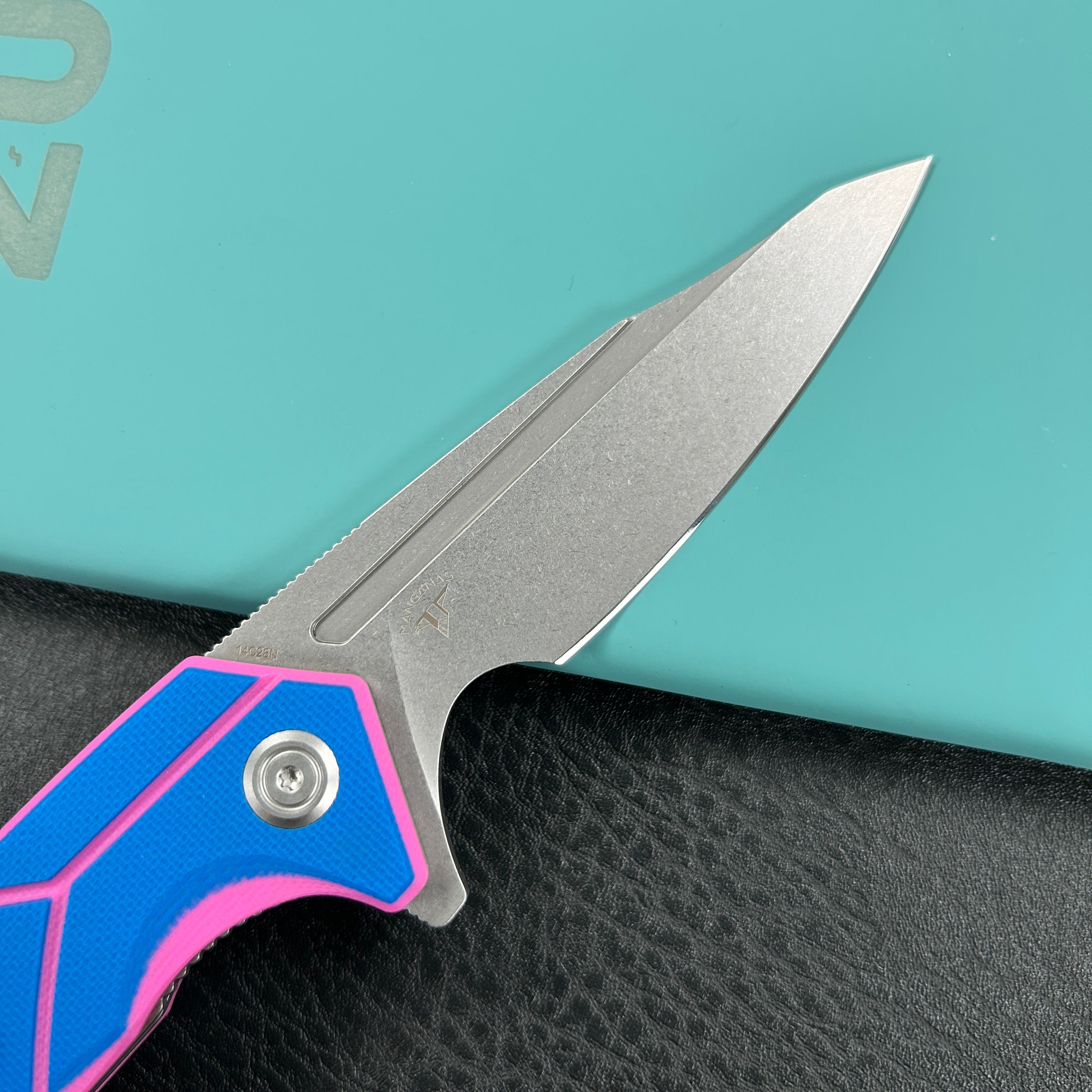 KUBEY  KU373C  RBC-1 Outdoor Flipper Knife Blue Pink G10 Handle 3.46" Stonewash 14C28N