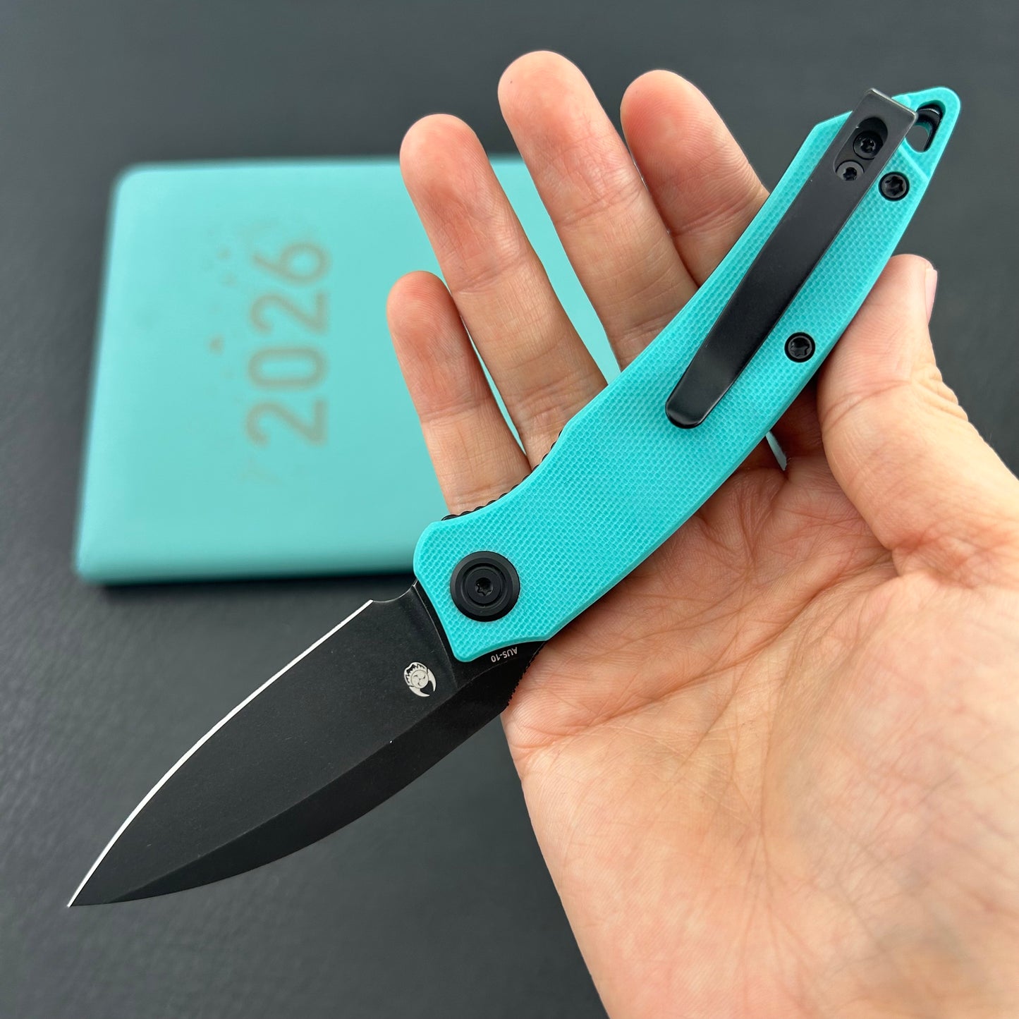 KUBEY knife KU333I Leaf Linerlock Black Tiffany Blue Folding Knives