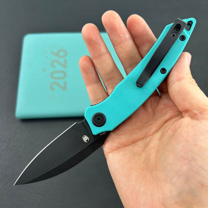 KUBEY knife KU333I Leaf Linerlock Black Tiffany Blue Folding Knives
