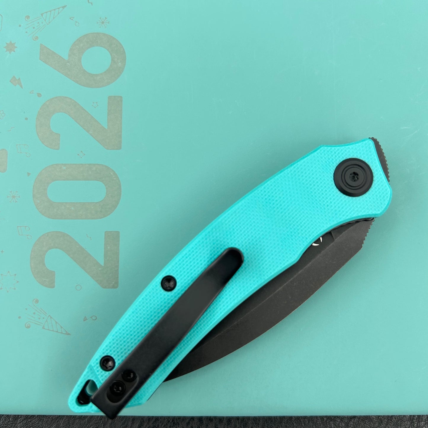 KUBEY knife KU333I Leaf Linerlock Black Tiffany Blue Folding Knives