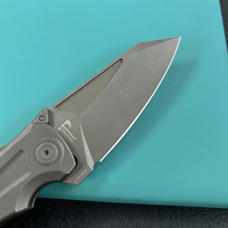 KB Knives KB400B Jake Hoback Design Sumo Button Lock Folding Knife Darkblast Titanium Handle 3.15" Acid Etch and Stonewash CPM 20CV Blade