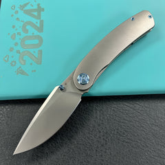 KUBEY KB386A Momentum Frame Lock Front Flipper Pocket Folding Knife Grey Titanium Handle 3.43" Beadblast M390