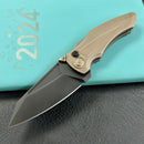 KB Knives KB400E Jake Hoback Design Sumo Button Lock Folding Knife Bronze Titanium Handle 3.15" Blackwash CPM 20CV Blade