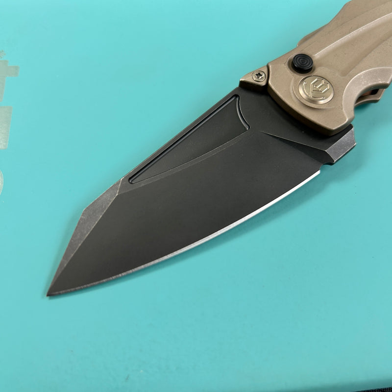 KB Knives KB400E Jake Hoback Design Sumo Button Lock Folding Knife Bronze Titanium Handle 3.15" Blackwash CPM 20CV Blade