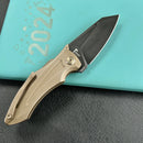 KB Knives KB400E Jake Hoback Design Sumo Button Lock Folding Knife Bronze Titanium Handle 3.15" Blackwash CPM 20CV Blade