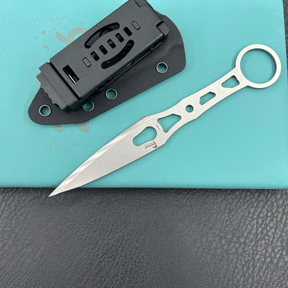 KUBEY knife KU401 Jake Hoback Knives Kunai Fixed Gear Skeletonized Handle 3.23'' Stonewashed 14C28N Blade