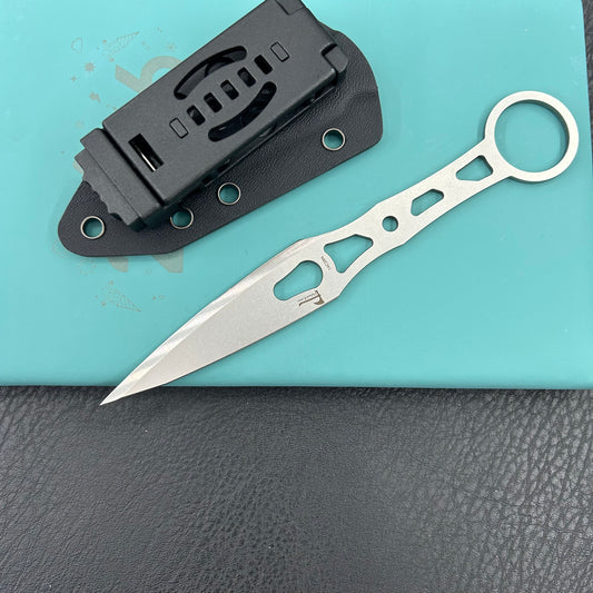 KUBEY knife KU401 Jake Hoback Knives Kunai Fixed Gear Skeletonized Handle 3.23'' Stonewashed 14C28N Blade