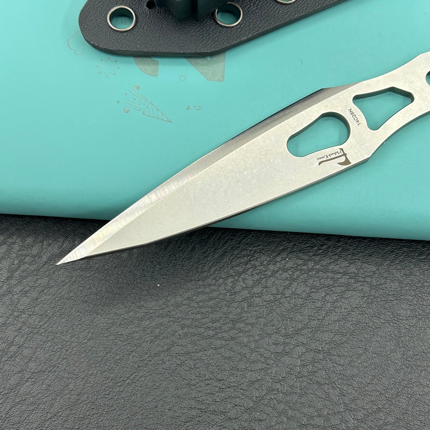 KUBEY knife KU401 Jake Hoback Knives Kunai Fixed Gear Skeletonized Handle 3.23'' Stonewashed 14C28N Blade