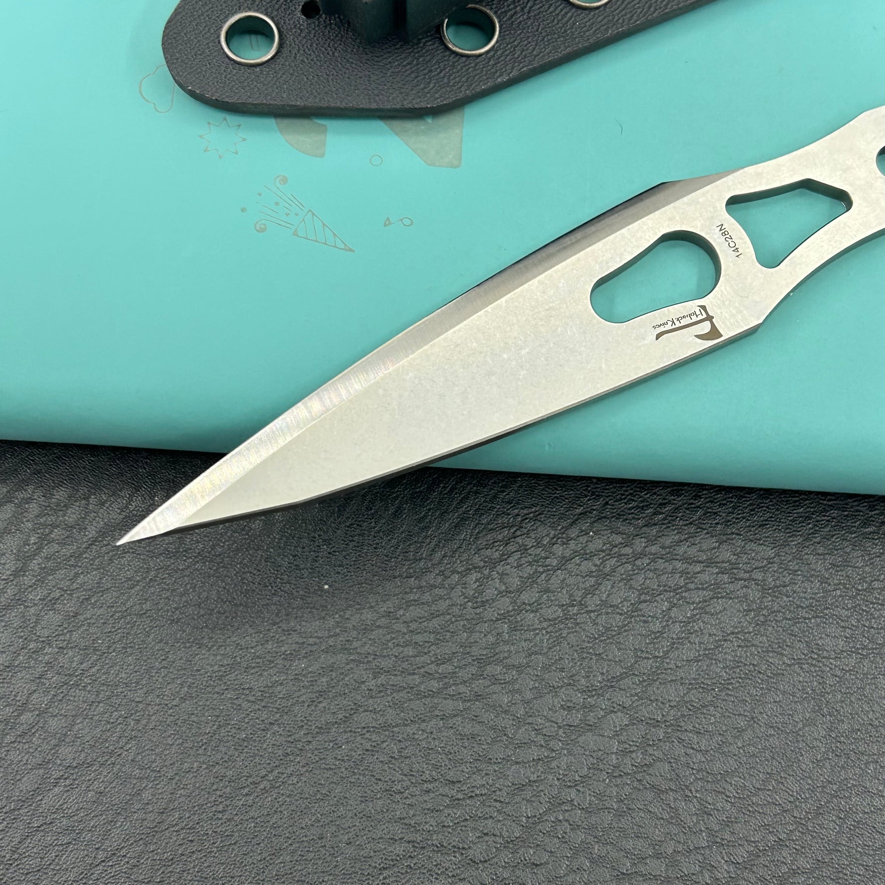 KUBEY knife KU401 Jake Hoback Knives Kunai Fixed Gear Skeletonized Handle 3.23'' Stonewashed 14C28N Blade