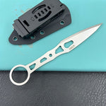 KUBEY knife KU401 Jake Hoback Knives Kunai Fixed Gear Skeletonized Handle 3.23'' Stonewashed 14C28N Blade