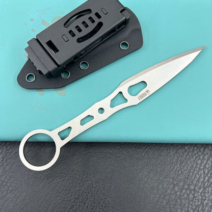 KUBEY knife KU401 Jake Hoback Knives Kunai Fixed Gear Skeletonized Handle 3.23'' Stonewashed 14C28N Blade