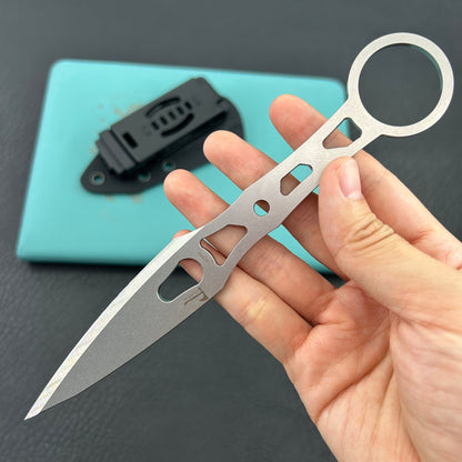 KUBEY knife KU401 Jake Hoback Knives Kunai Fixed Gear Skeletonized Handle 3.23'' Stonewashed 14C28N Blade