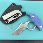 KUBEY knife KU404D Stheno Fixed Blade Knife Blue Micarta Handle 2.95'' Stonewash 14C28N Blade