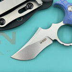 KUBEY knife KU404D Stheno Fixed Blade Knife Blue Micarta Handle 2.95'' Stonewash 14C28N Blade