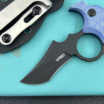 KUBEY knife KU404C Stheno Fixed Blade Knife Blue Micarta Handle 2.95'' Blackwash 14C28N Blade