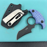 KUBEY knife KU404C Stheno Fixed Blade Knife Blue Micarta Handle 2.95'' Blackwash 14C28N Blade