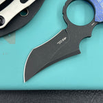 KUBEY knife KU404C Stheno Fixed Blade Knife Blue Micarta Handle 2.95'' Blackwash 14C28N Blade