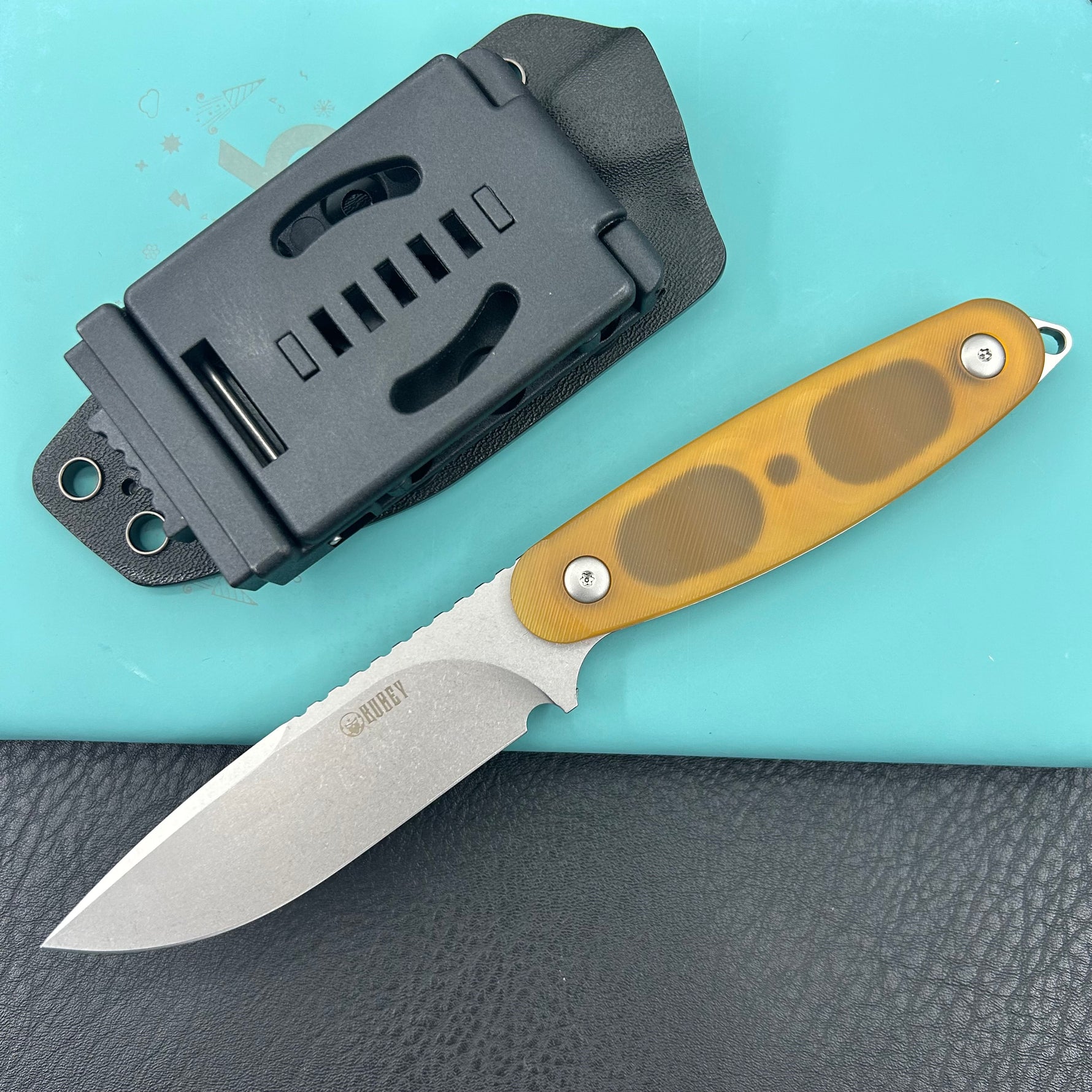 KUBEY knife KU425B Civet Fixed Blade Knife Ultem Handle 3.74" Beadblast 14C28N Blade