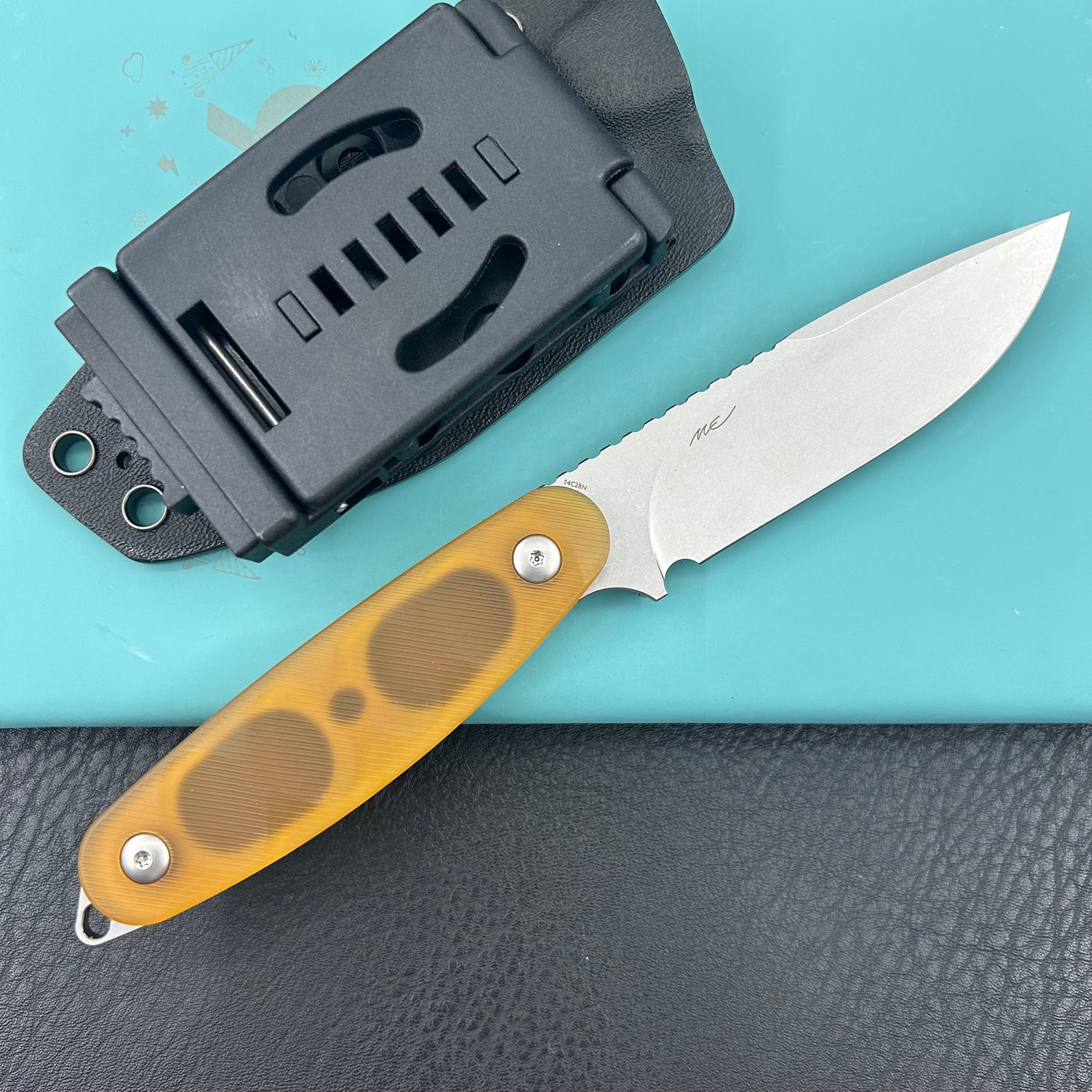 KUBEY knife KU425B Civet Fixed Blade Knife Ultem Handle 3.74" Beadblast 14C28N Blade