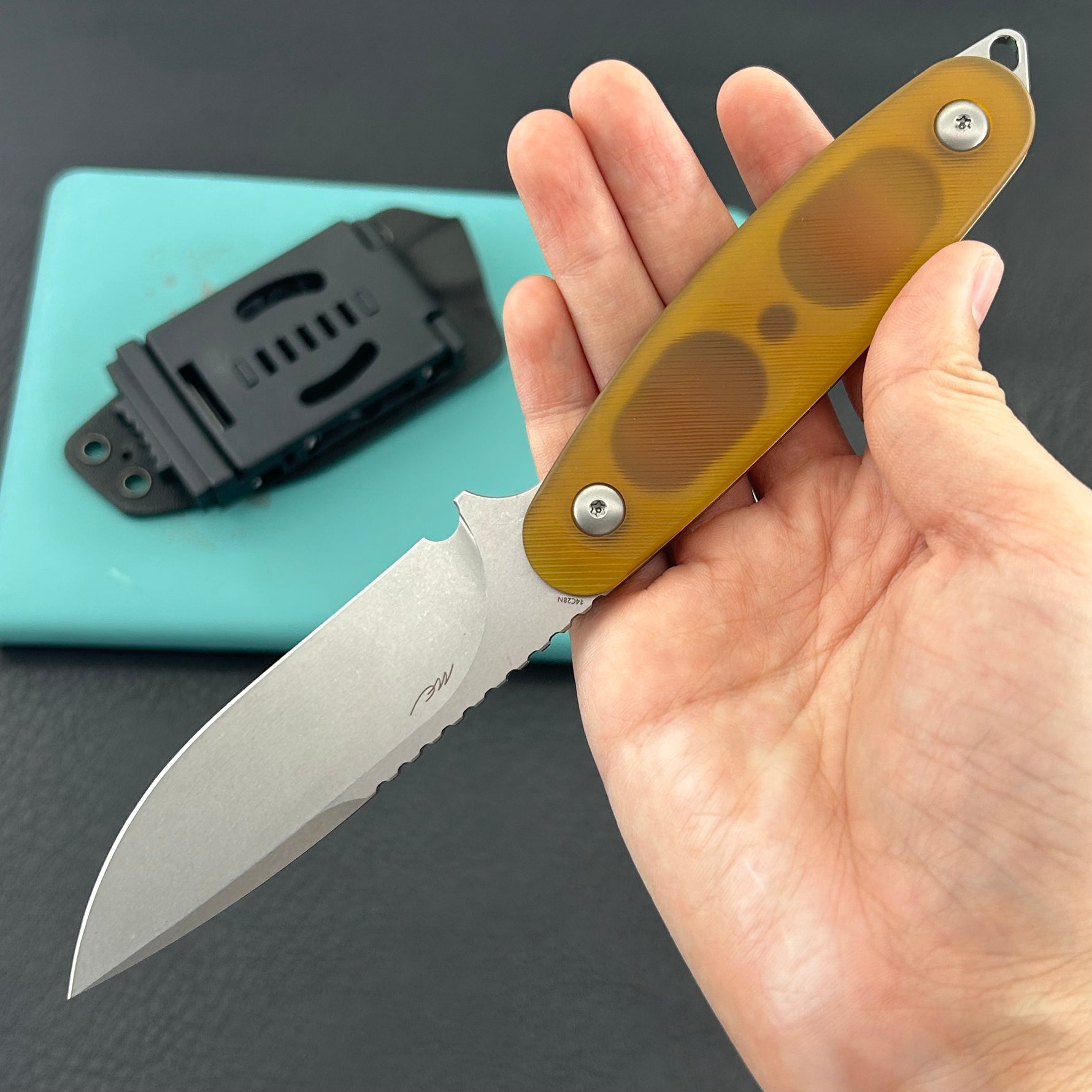 KUBEY knife KU425B Civet Fixed Blade Knife Ultem Handle 3.74" Beadblast 14C28N Blade