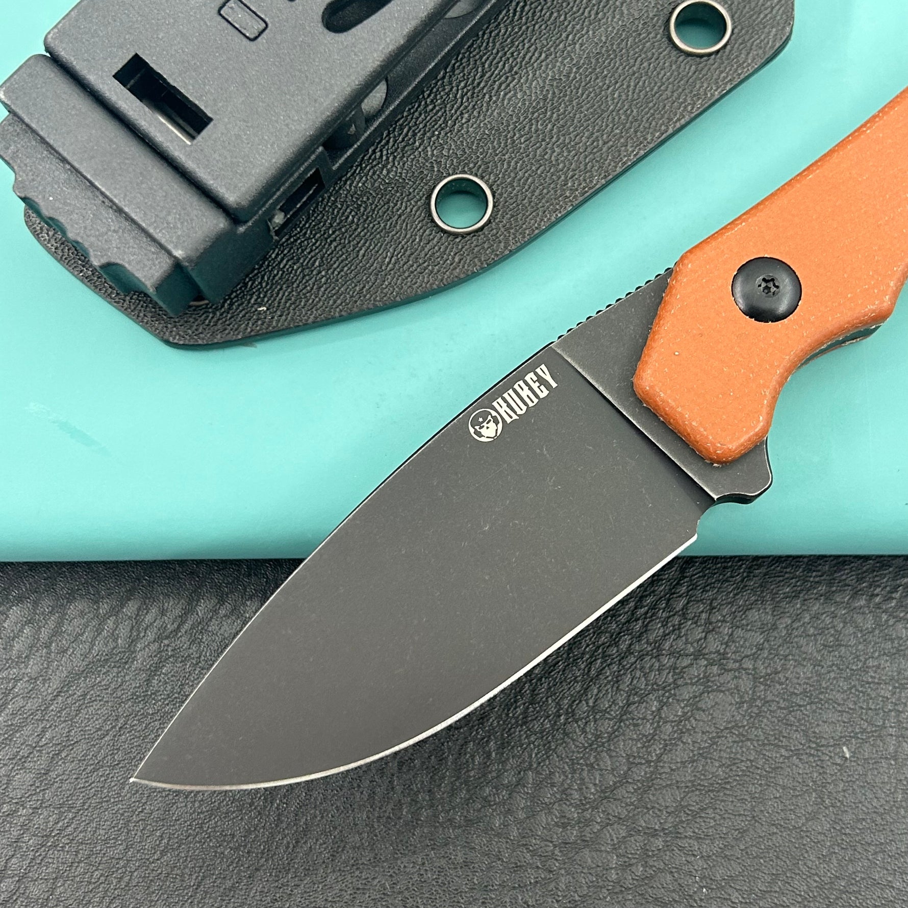KUBEY knife KU467D TLB I Drop Point EDC Fixed Blade Knife Brown Micarta 2.8" Blackwash 14C28N with Kydex Sheath