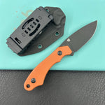 KUBEY knife KU467D TLB I Drop Point EDC Fixed Blade Knife Brown Micarta 2.8" Blackwash 14C28N with Kydex Sheath