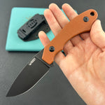 KUBEY knife KU467D TLB I Drop Point EDC Fixed Blade Knife Brown Micarta 2.8" Blackwash 14C28N with Kydex Sheath