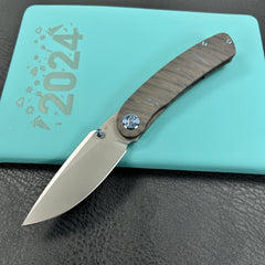 KUBEY KB386C Momentum Frame Lock Front Flipper Pocket Folding Knife Tiger Stripe Pattern Flamed Titanium Handle 3.43" Beadblast M390