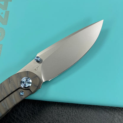 KUBEY KB386C Momentum Frame Lock Front Flipper Pocket Folding Knife Tiger Stripe Pattern Flamed Titanium Handle 3.43" Beadblast M390