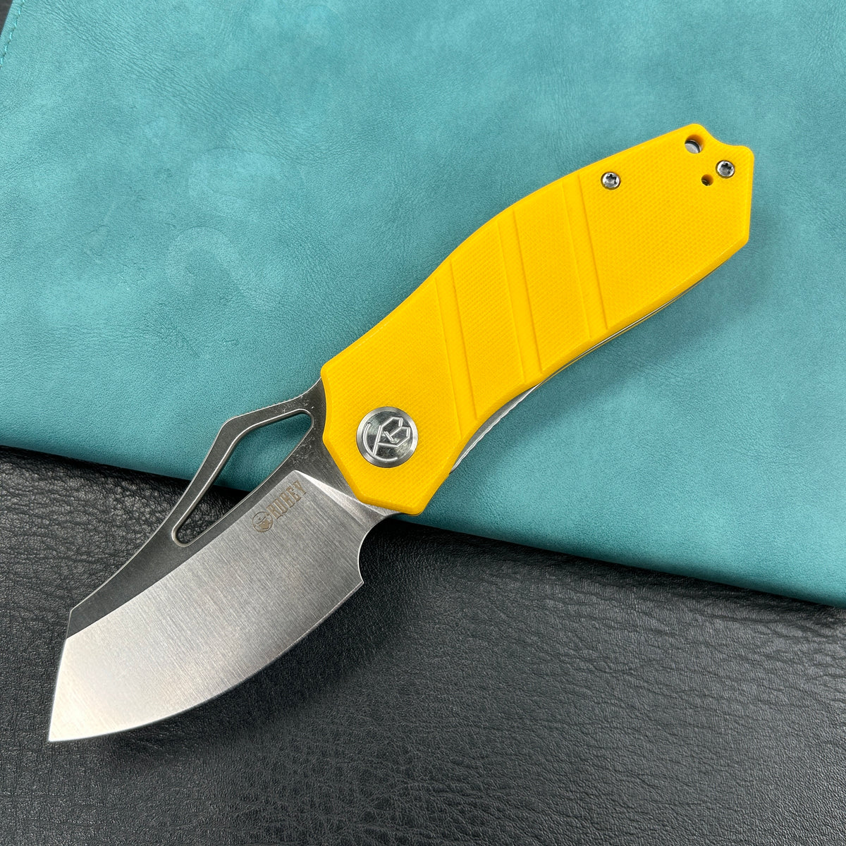 KUBEY KU335 Liner Lock Flipper Folding Knife Yellow G10 Handle 2.95" Satin D2