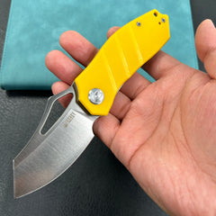 KUBEY KU335 Liner Lock Flipper Folding Knife Yellow G10 Handle 2.95" Satin D2