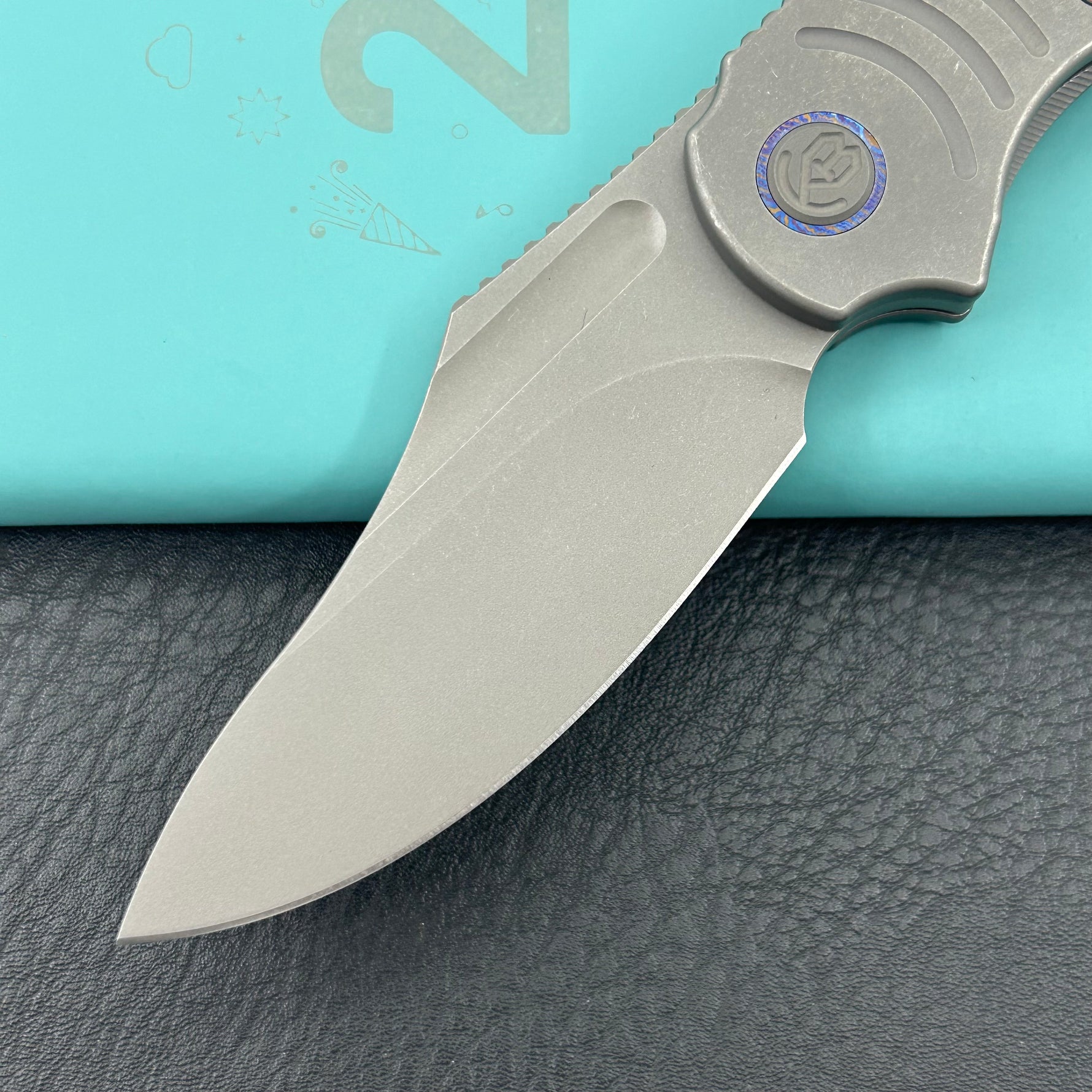 KB Knives  KB384B  Stroller Folding Knife Darkblast Titanium/CF Inlays Handle 3.35" Darkwash CPM 20CV Blade