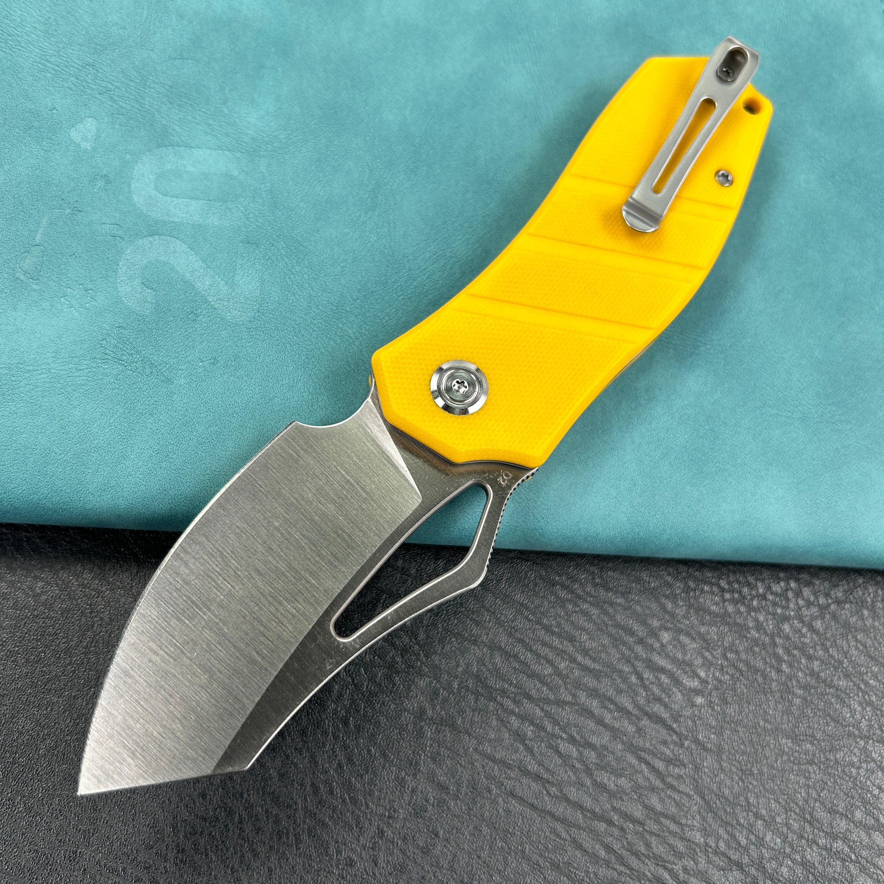 KUBEY KU335 Liner Lock Flipper Folding Knife Yellow G10 Handle 2.95" Satin D2