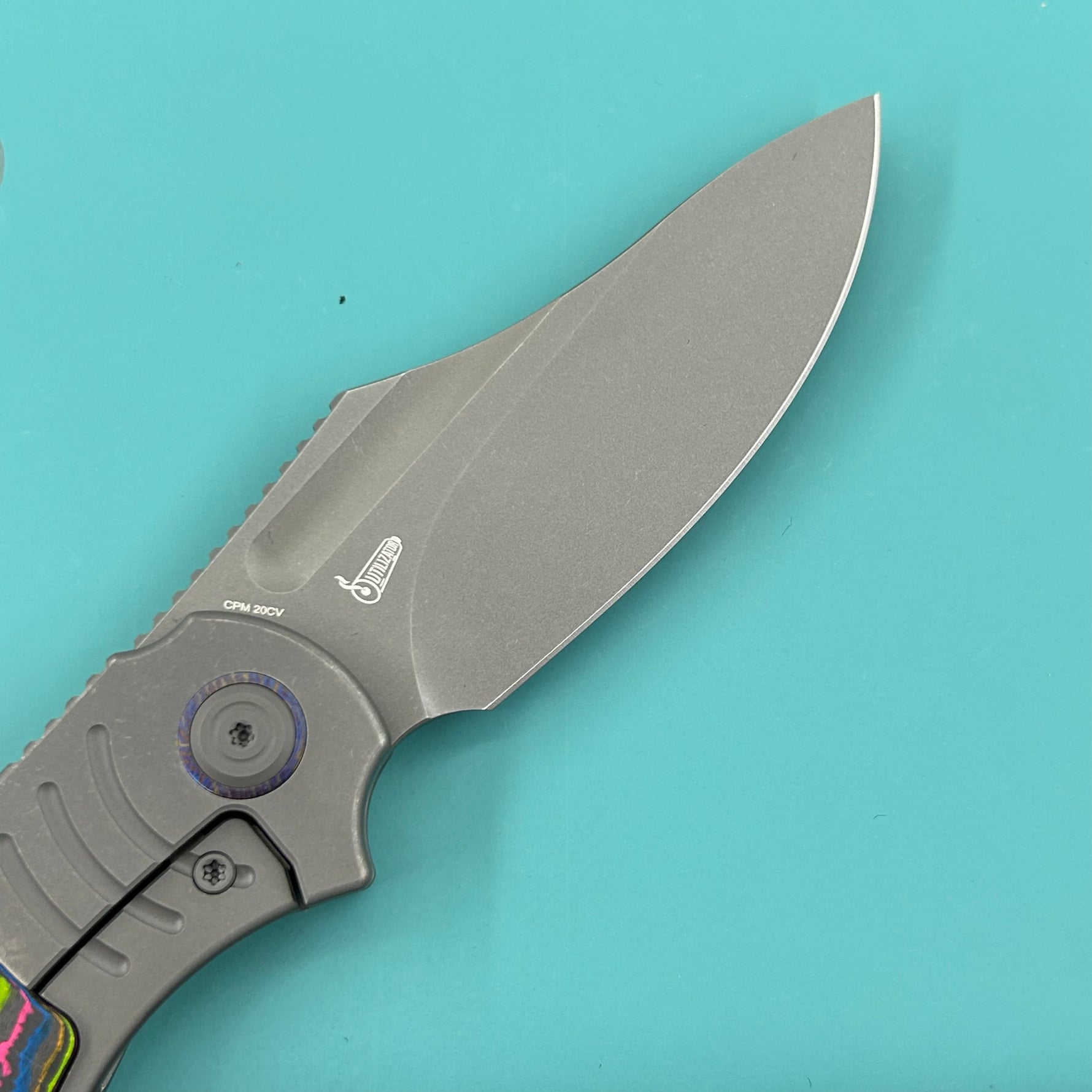 KB Knives  KB384B  Stroller Folding Knife Darkblast Titanium/CF Inlays Handle 3.35" Darkwash CPM 20CV Blade