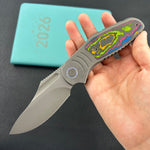 KB Knives  KB384B  Stroller Folding Knife Darkblast Titanium/CF Inlays Handle 3.35" Darkwash CPM 20CV Blade